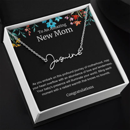 To An Amazing New Mom Personalized Script Name Necklace