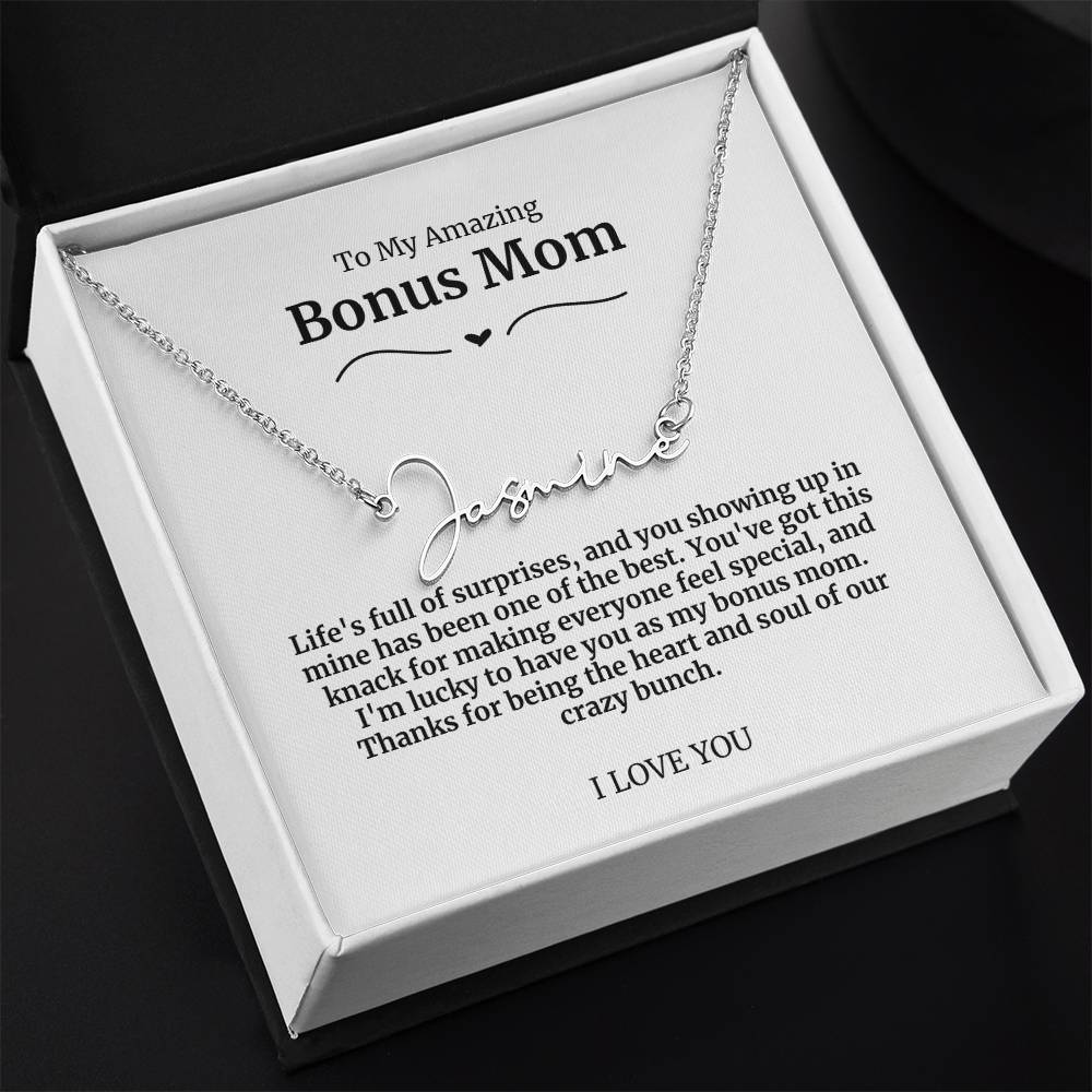 To My Amazing Bonus Mom Signature Necklace