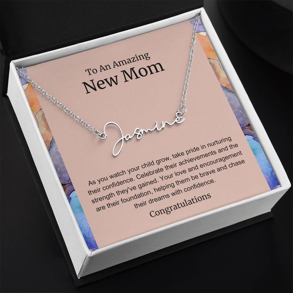 To An Amazing New Mom Personalized Script Name Necklace