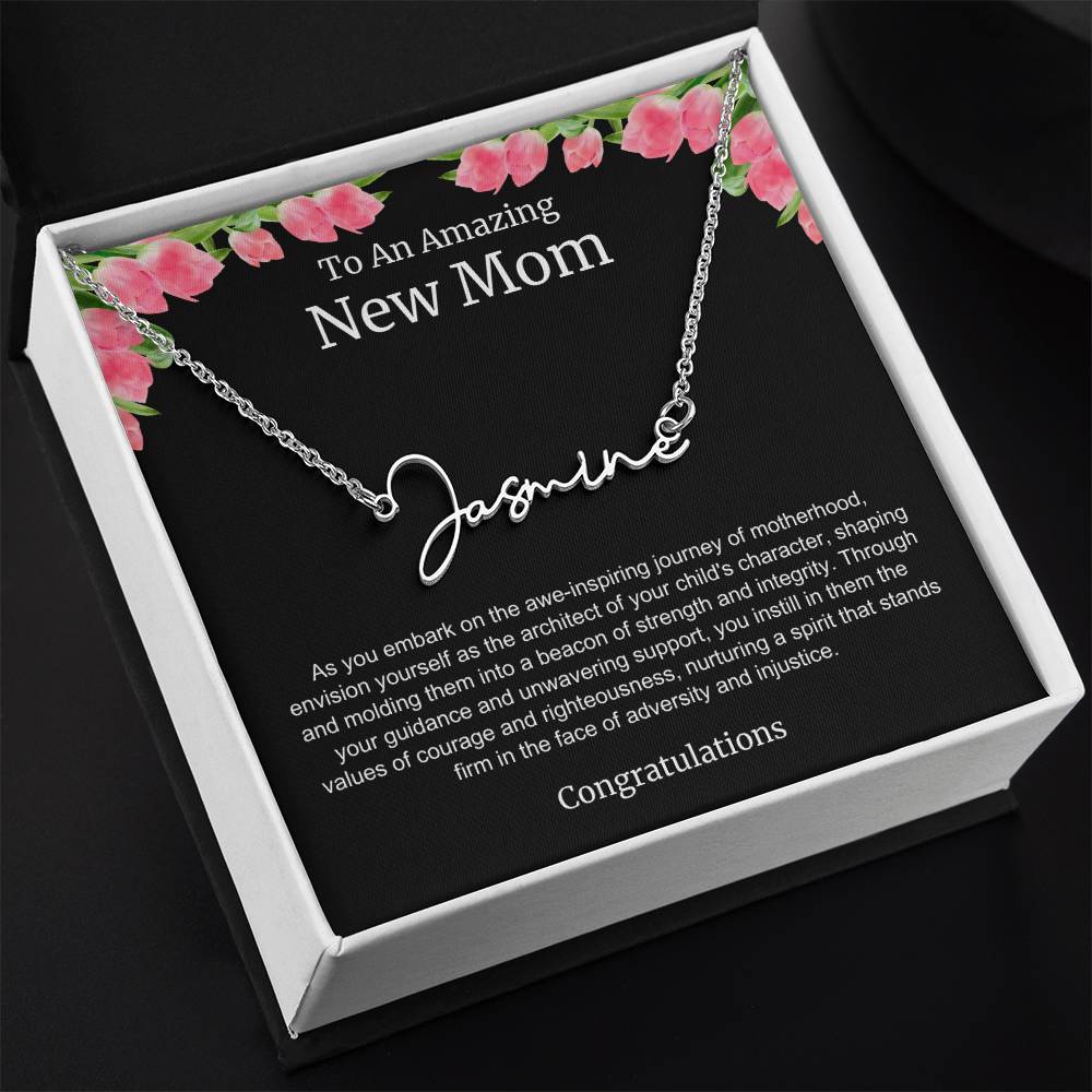 To An Amazing New Mom Personalized Script Name Necklace