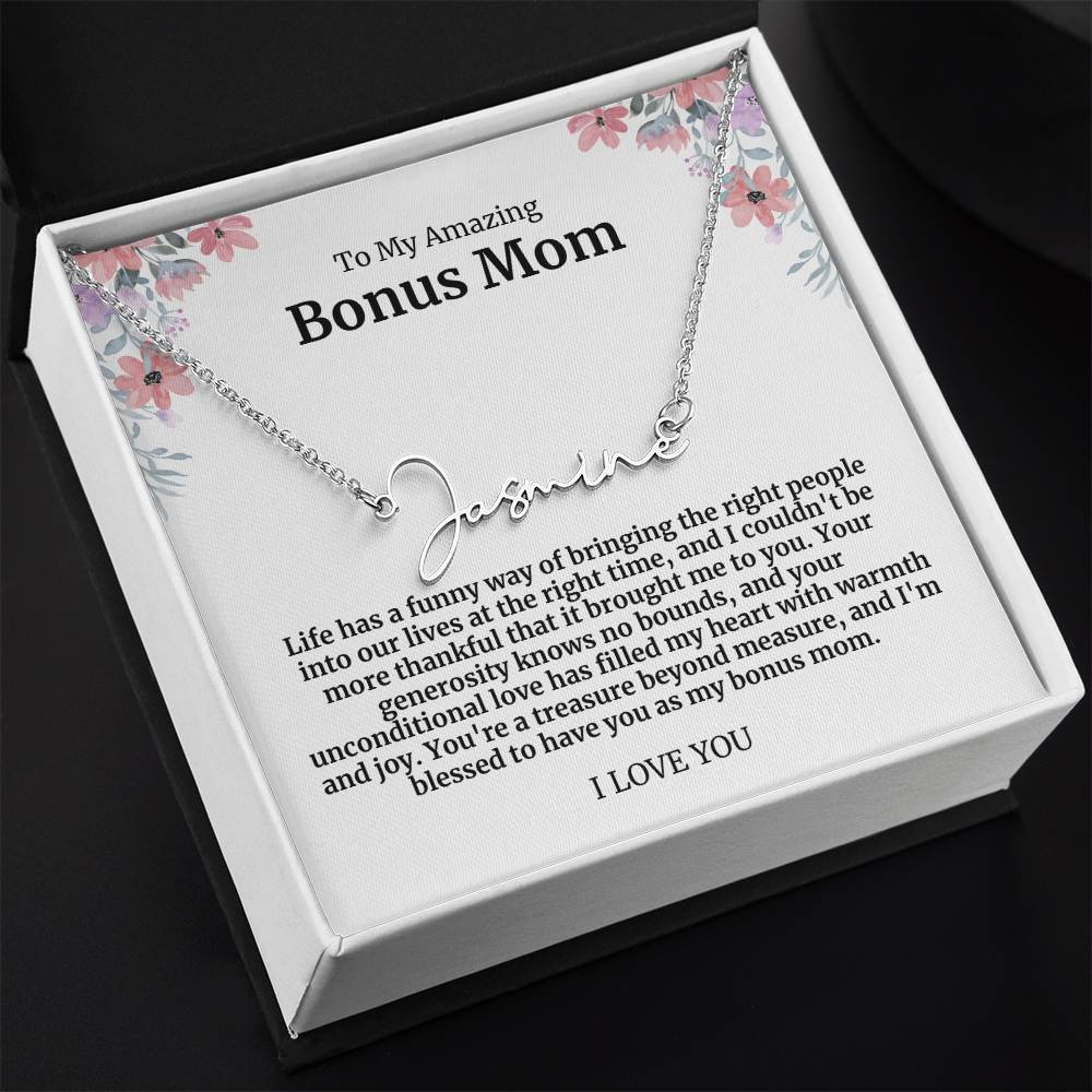 To My Amazing Bonus Mom Signature Necklace