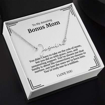 To My Amazing Bonus Mom Signature Necklace