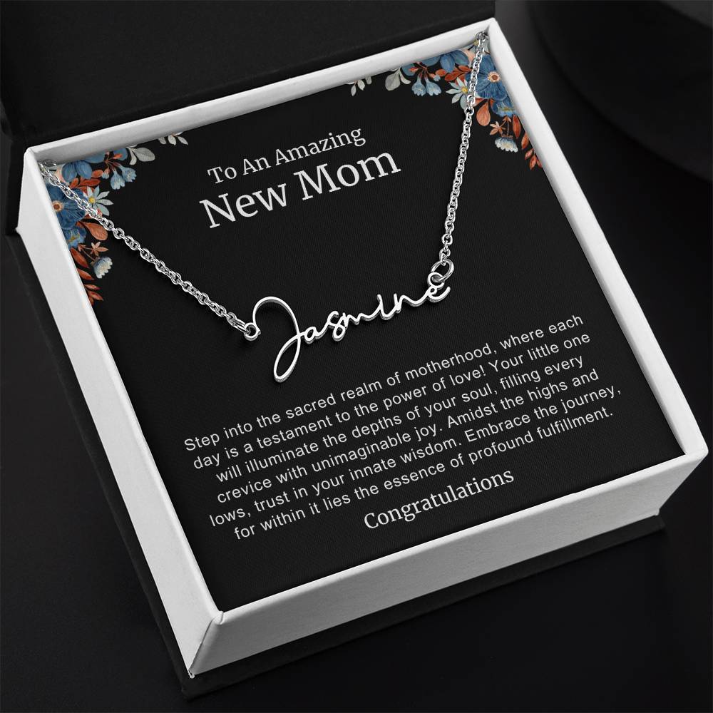 To An Amazing New Mom Personalized Script Name Necklace