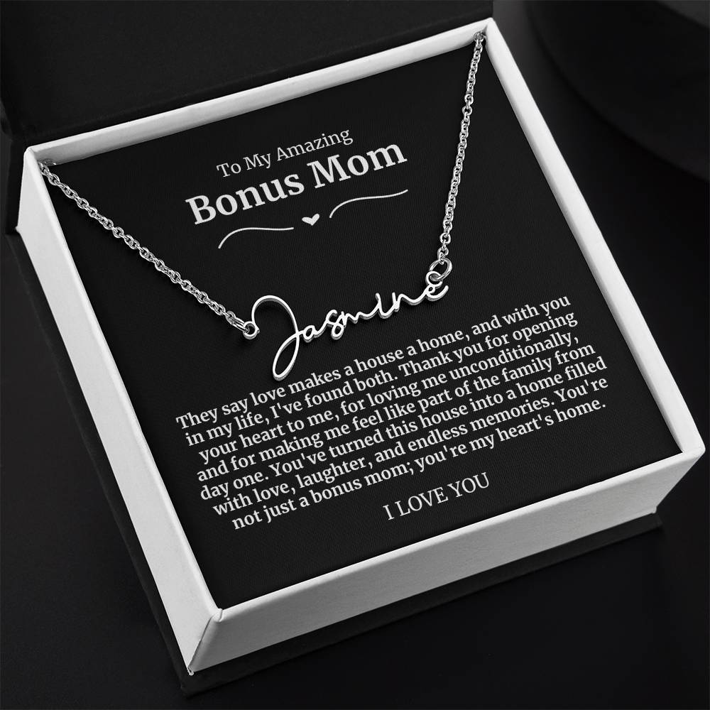 To My Amazing Bonus Mom Signature Necklace