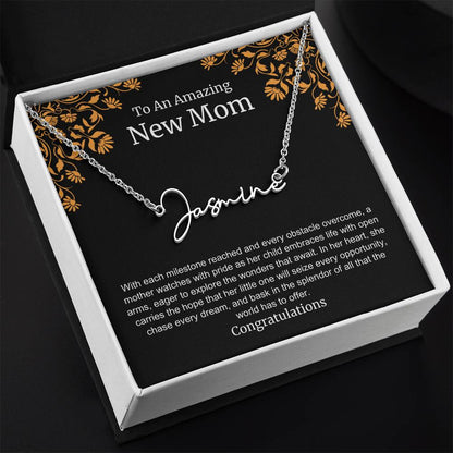 To An Amazing New Mom Personalized Script Name Necklace