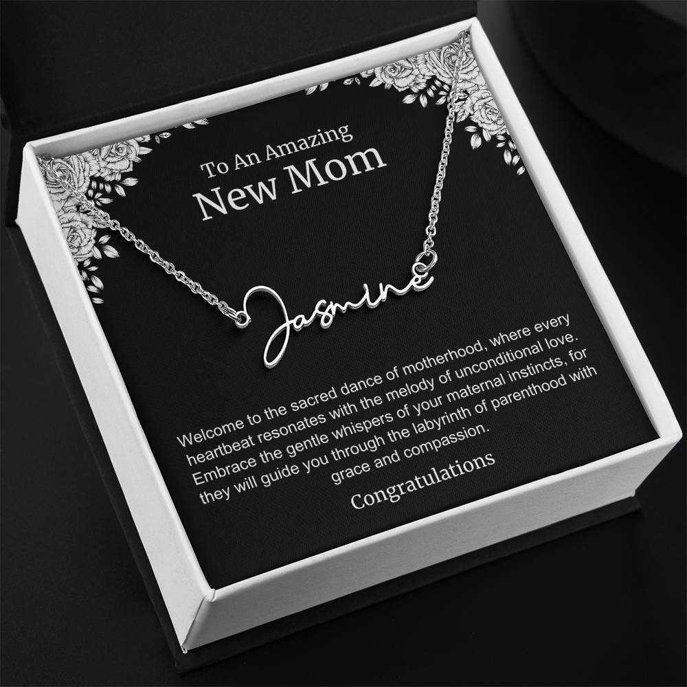 To An Amazing New Mom Personalized Script Name Necklace