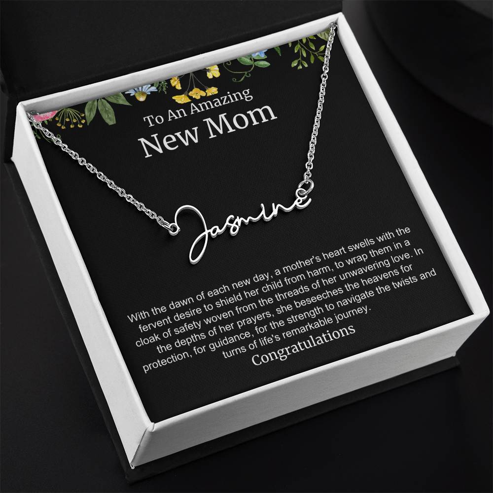 To An Amazing New Mom Personalized Script Name Necklace