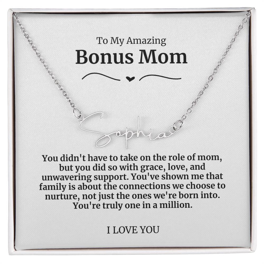 To My Amazing Bonus Mom Signature Necklace