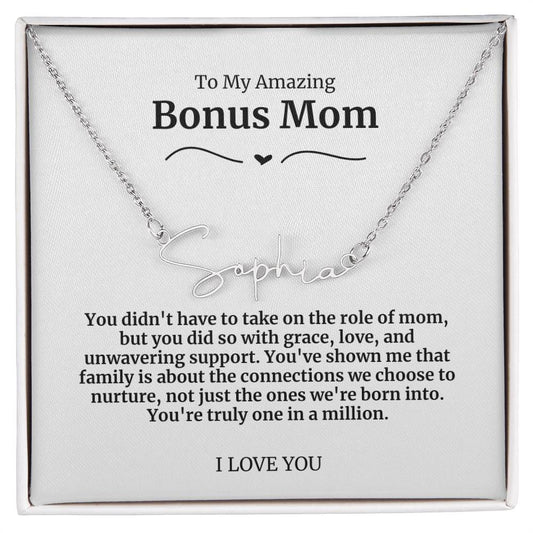 To My Amazing Bonus Mom Signature Necklace