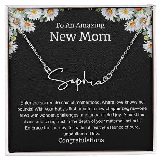 To An Amazing New Mom Personalized Script Name Necklace