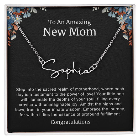 To An Amazing New Mom Personalized Script Name Necklace