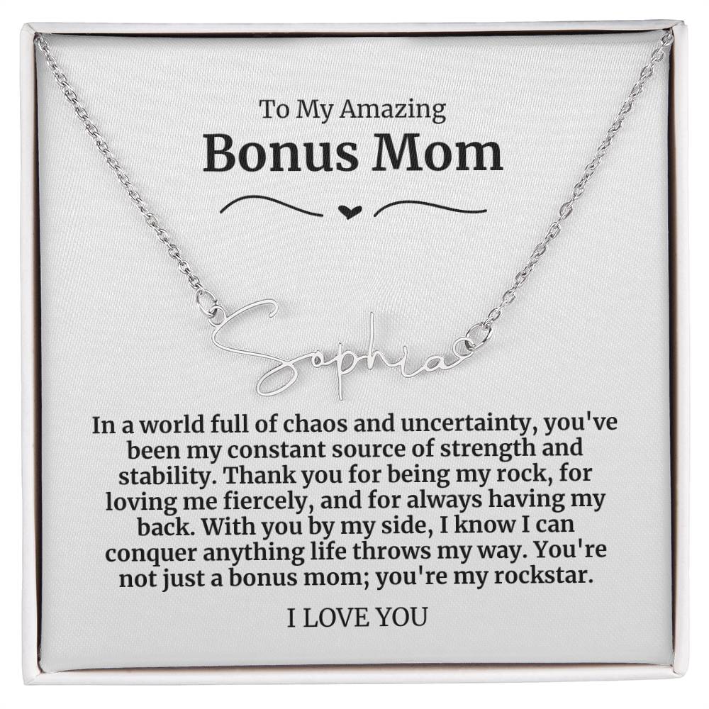 To My Amazing Bonus Mom Signature Necklace