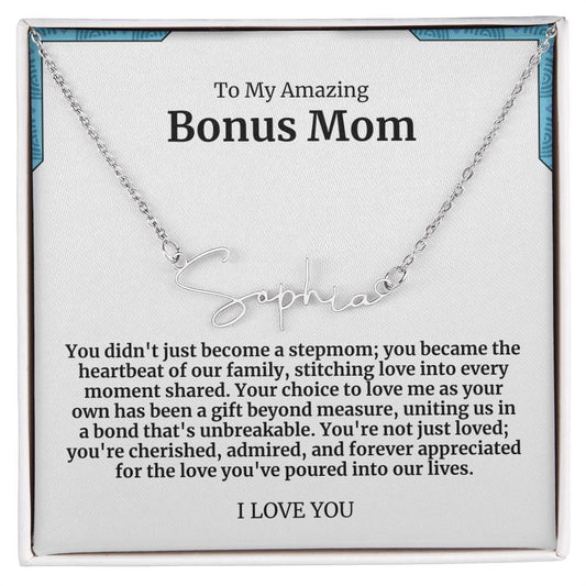 To My Amazing Bonus Mom Signature Necklace