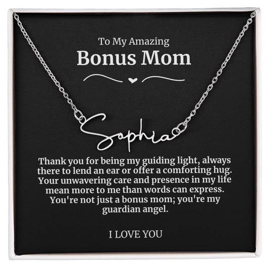 To My Amazing Bonus Mom Signature Necklace