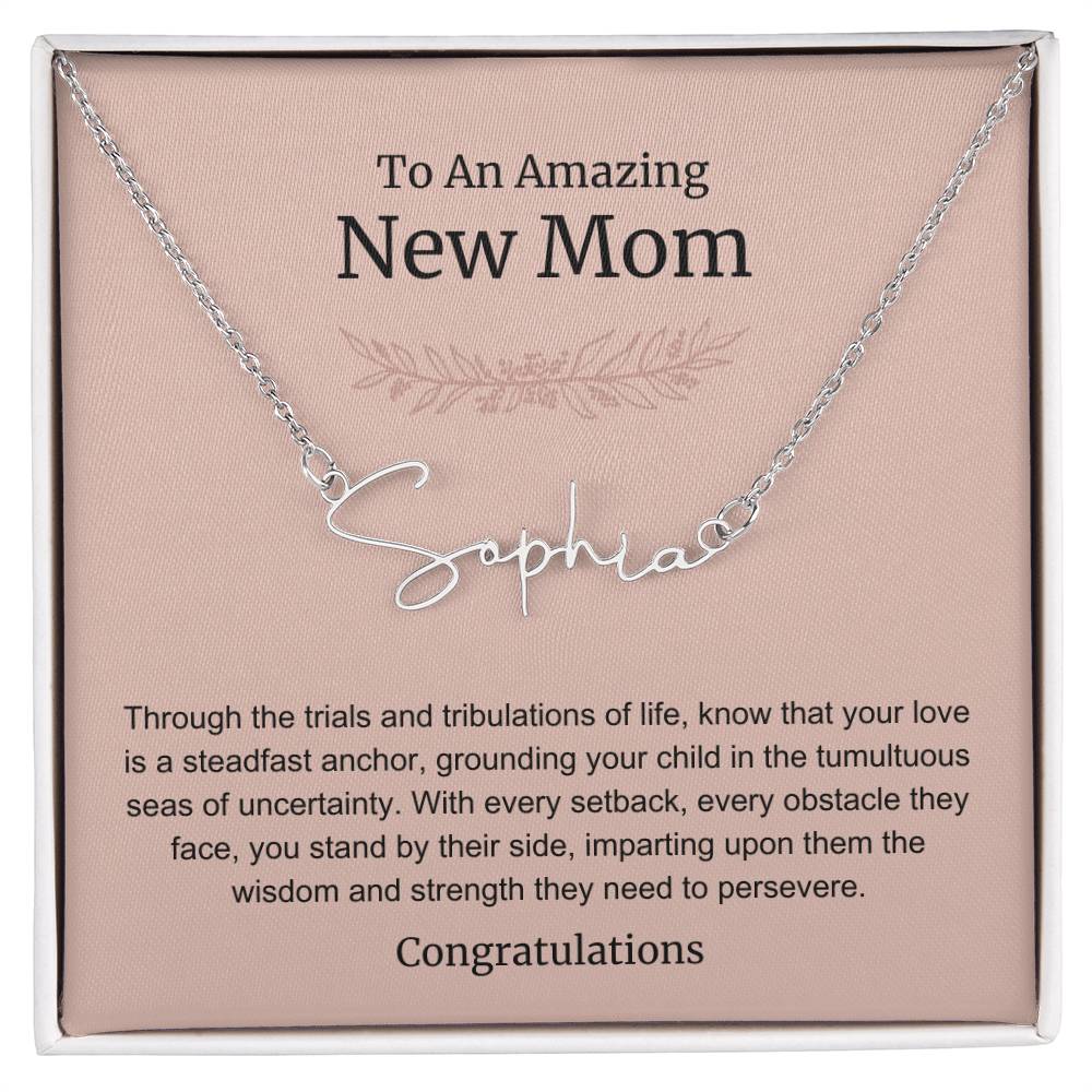 To An Amazing New Mom Personalized Script Name Necklace