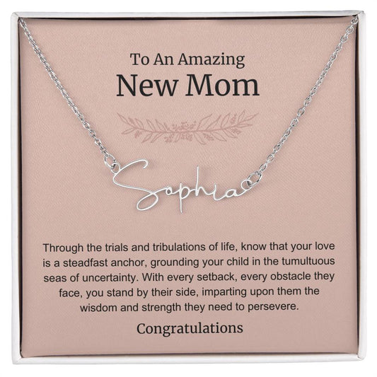 To An Amazing New Mom Personalized Script Name Necklace