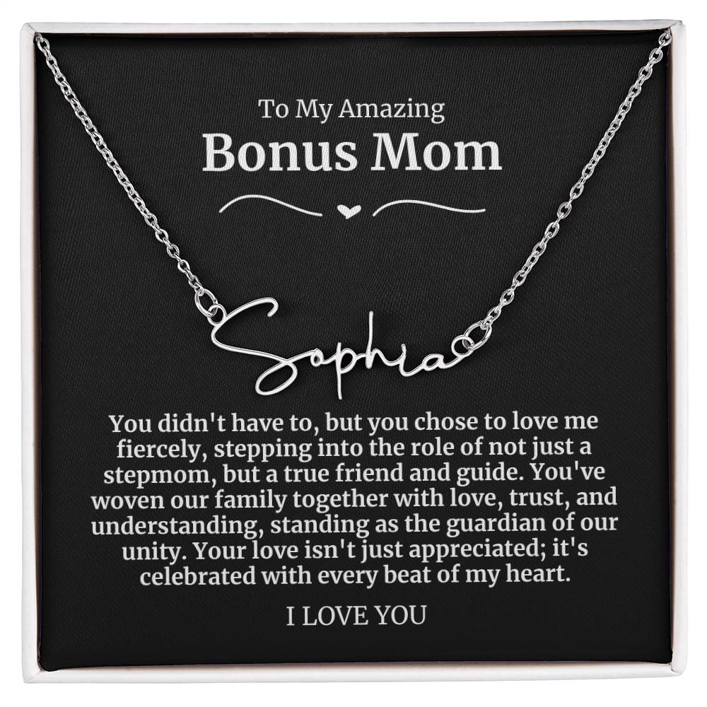 To My Amazing Bonus Mom Signature Necklace