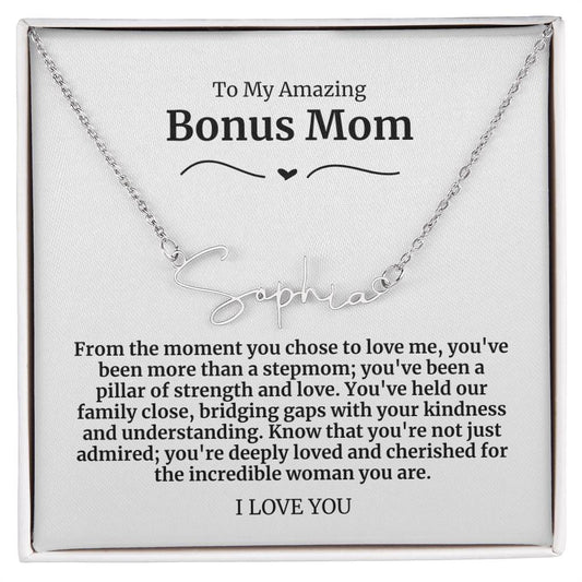 To My Amazing Bonus Mom Signature Necklace