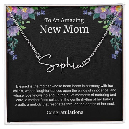 To An Amazing New Mom Personalized Script Name Necklace