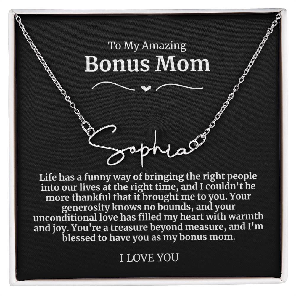 To My Amazing Bonus Mom Signature Necklace