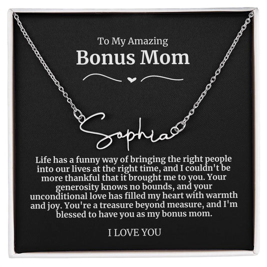 To My Amazing Bonus Mom Signature Necklace