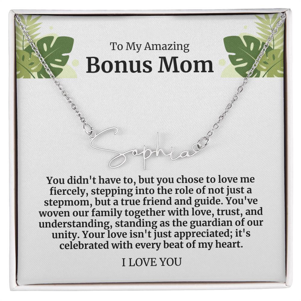 To My Amazing Bonus Mom Signature Necklace