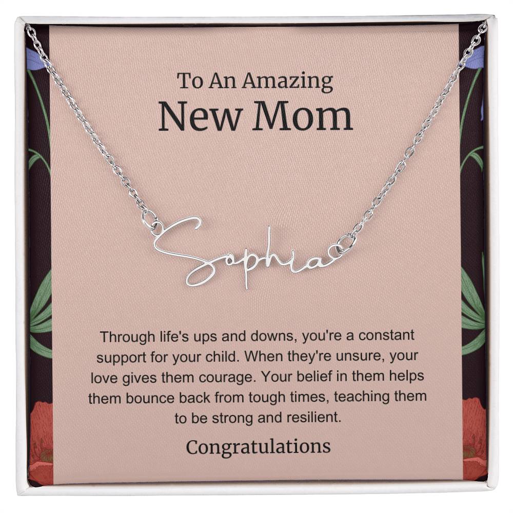 To An Amazing New Mom Personalized Script Name Necklace