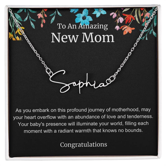 To An Amazing New Mom Personalized Script Name Necklace