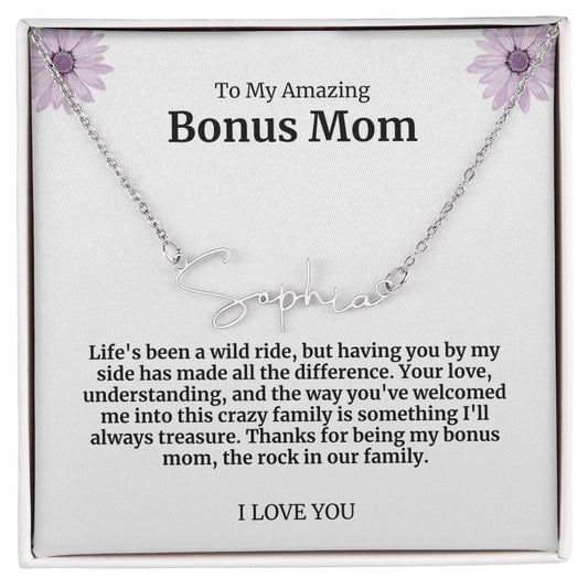 To My Amazing Bonus Mom Signature Necklace