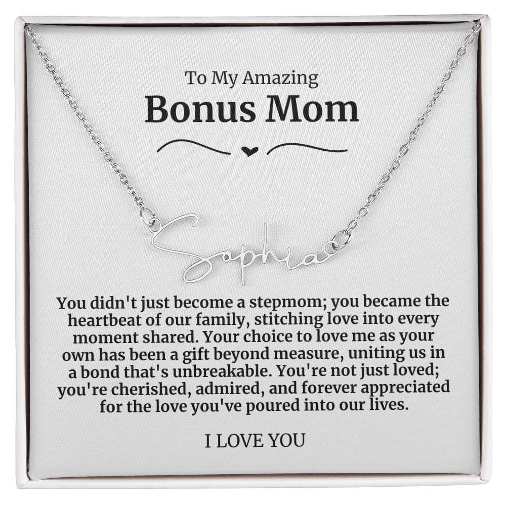 To My Amazing Bonus Mom Signature Necklace