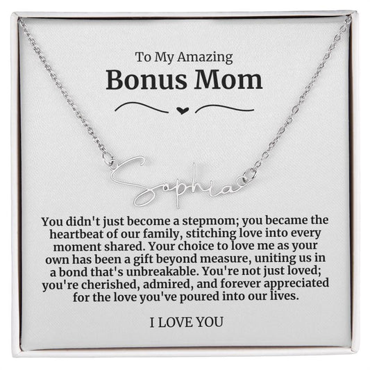 To My Amazing Bonus Mom Signature Necklace