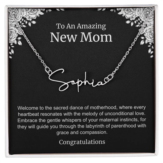 To An Amazing New Mom Personalized Script Name Necklace