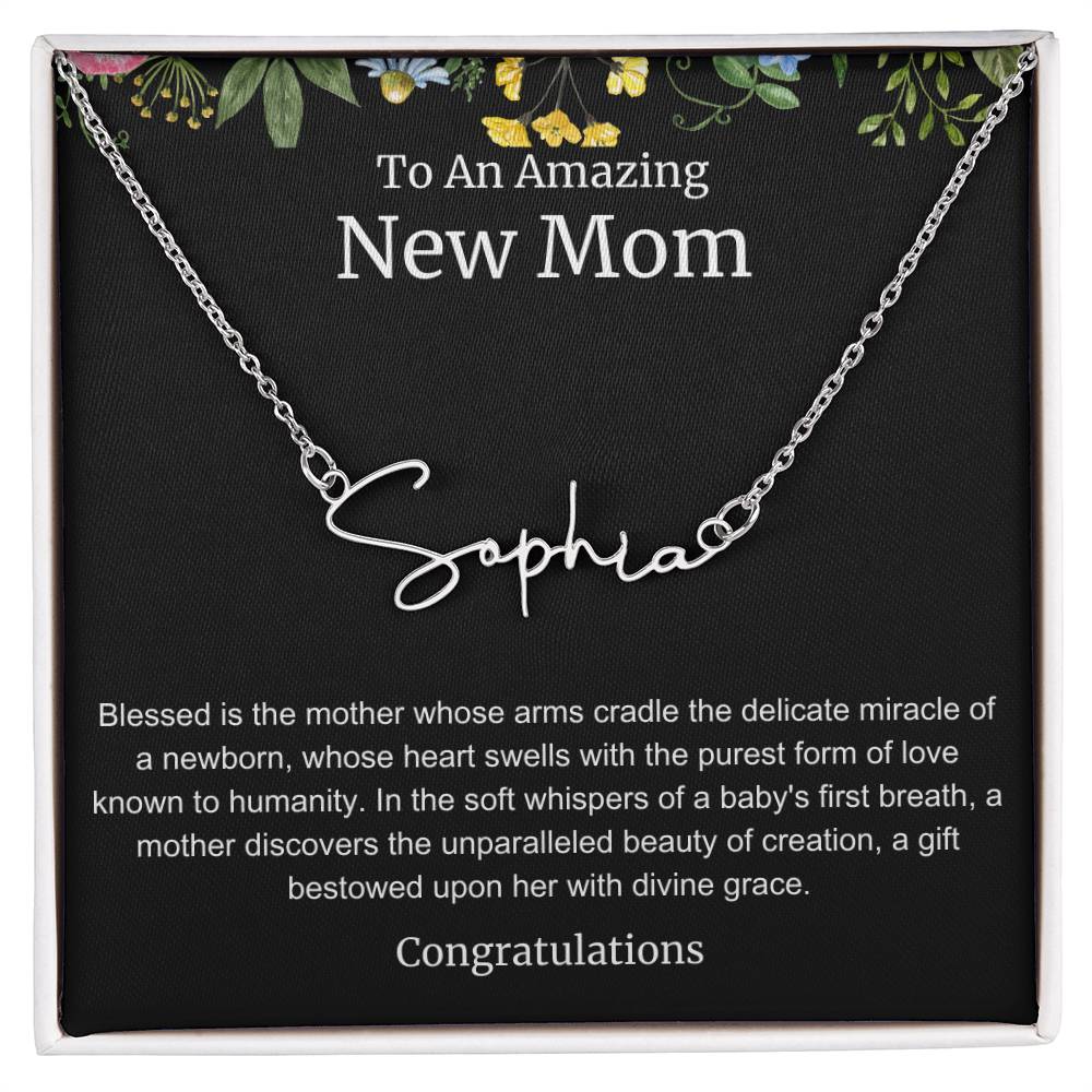 To An Amazing New Mom Personalized Script Name Necklace