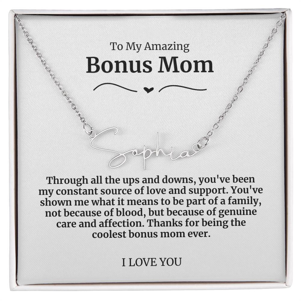 To My Amazing Bonus Mom Signature Necklace