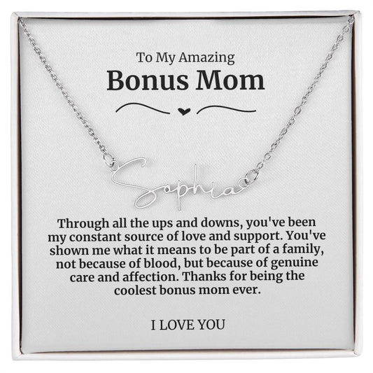 To My Amazing Bonus Mom Signature Necklace