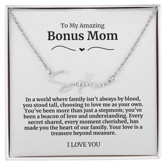 To My Amazing Bonus Mom Signature Necklace