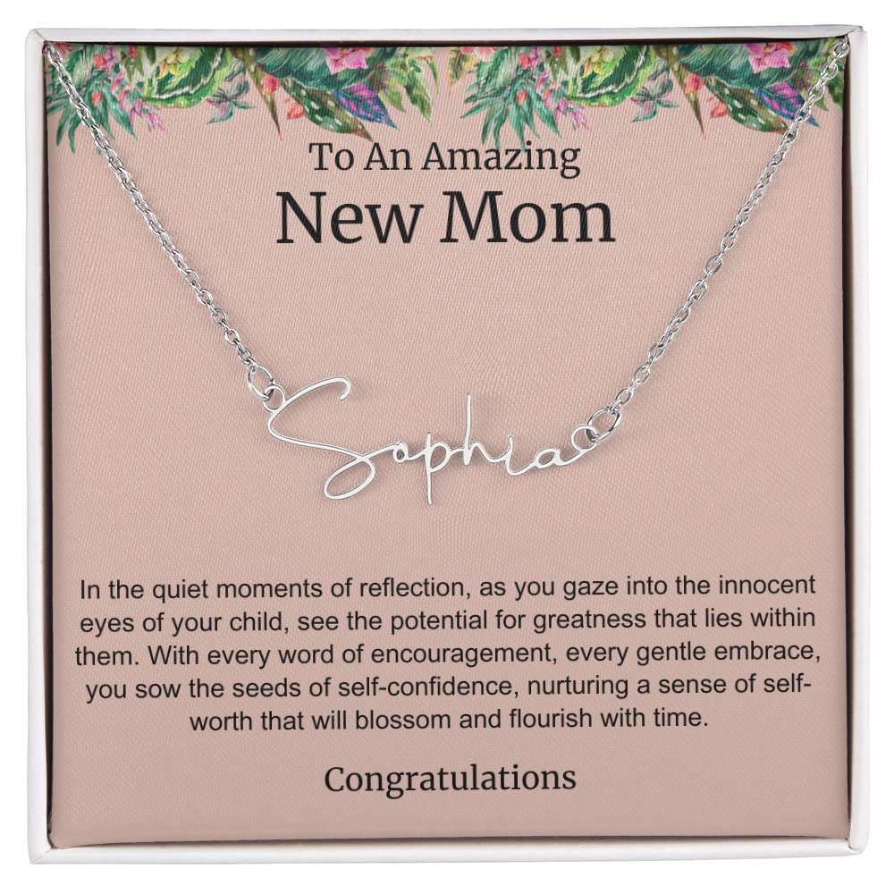 To An Amazing New Mom Personalized Script Name Necklace