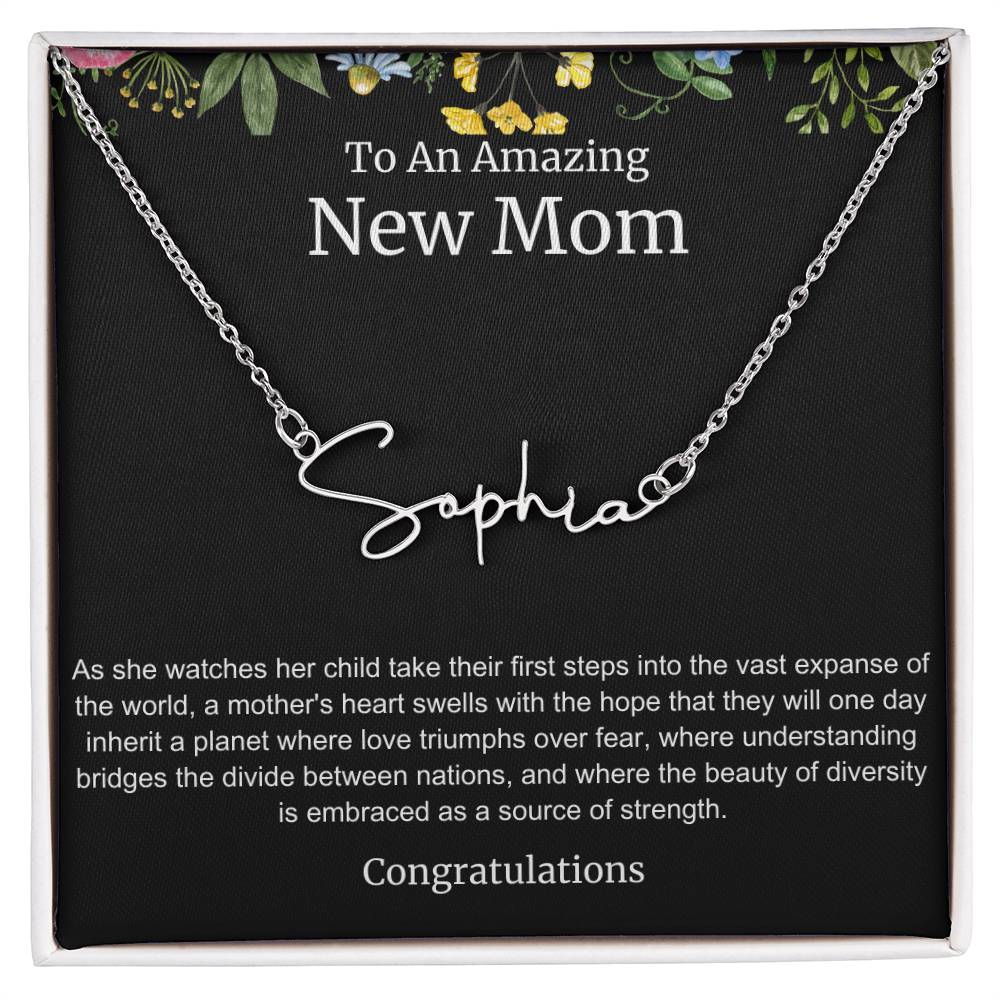 To An Amazing New Mom Personalized Script Name Necklace