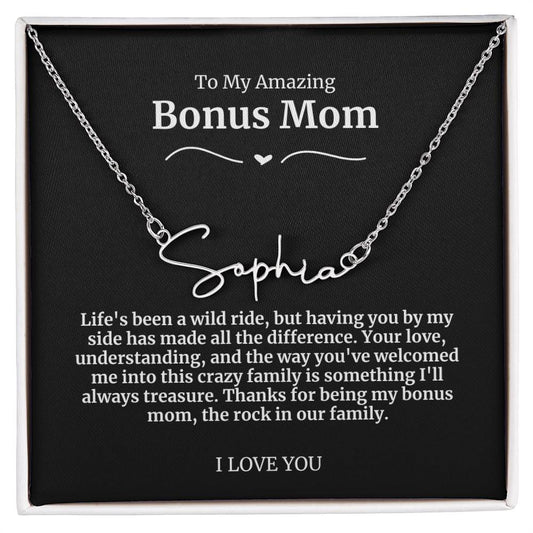 To My Amazing Bonus Mom Signature Necklace