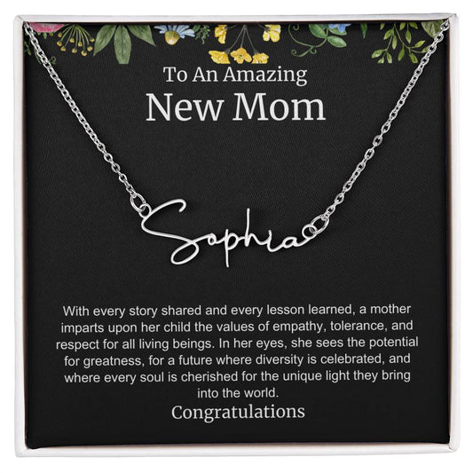 To An Amazing New Mom Personalized Script Name Necklace