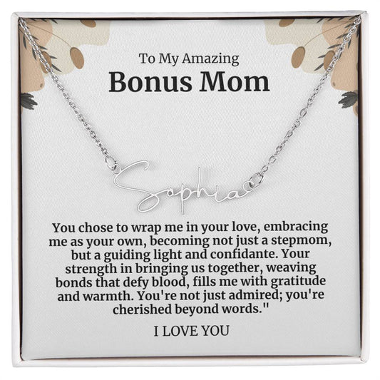 To My Amazing Bonus Mom Signature Necklace