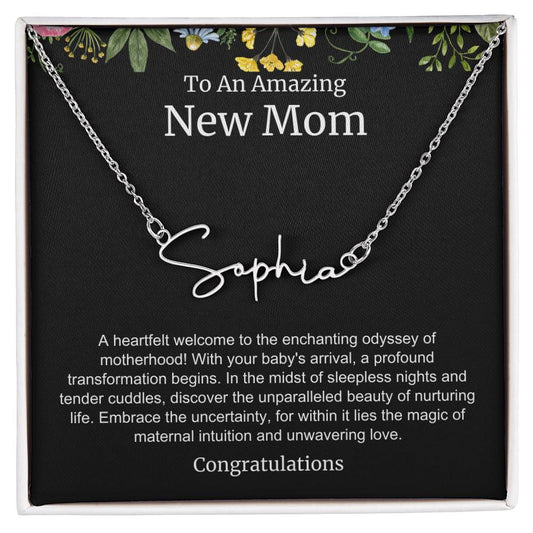 To An Amazing New Mom Personalized Script Name Necklace