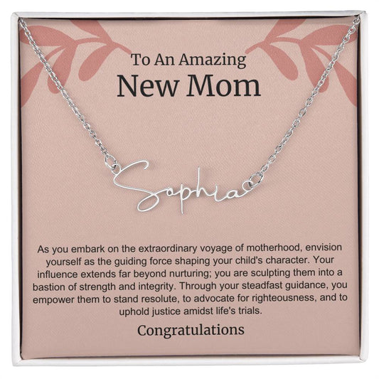 To An Amazing New Mom Personalized Script Name Necklace