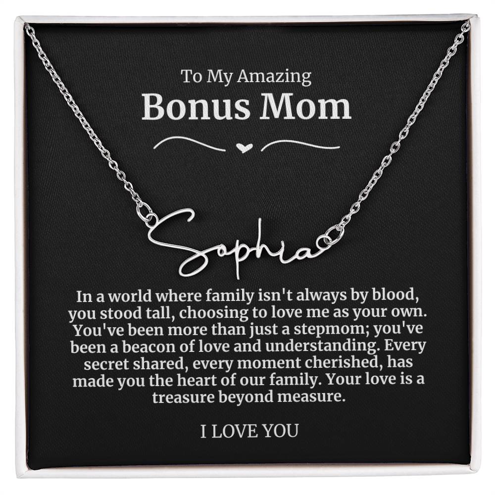 To My Amazing Bonus Mom Signature Necklace