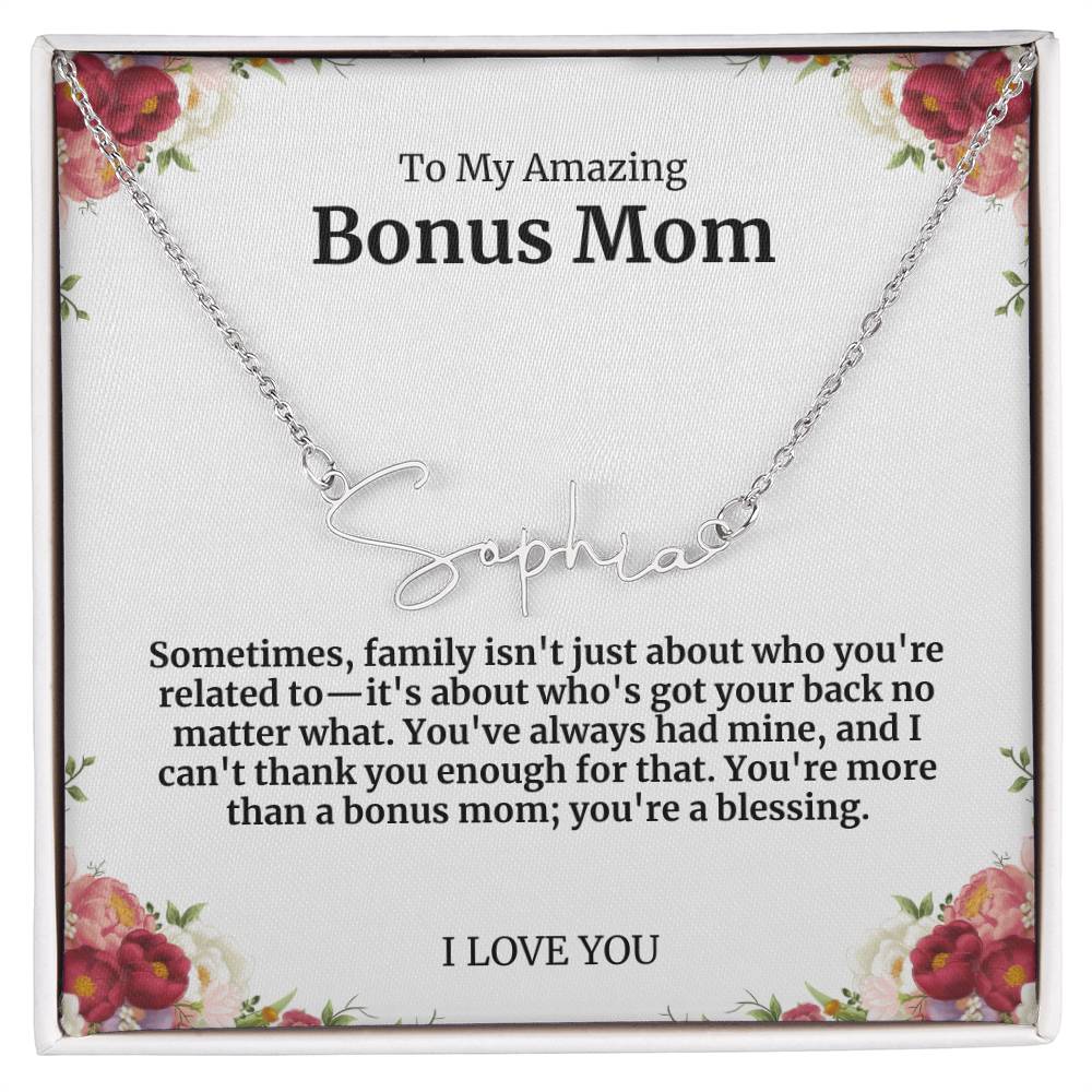 To My Amazing Bonus Mom Signature Necklace