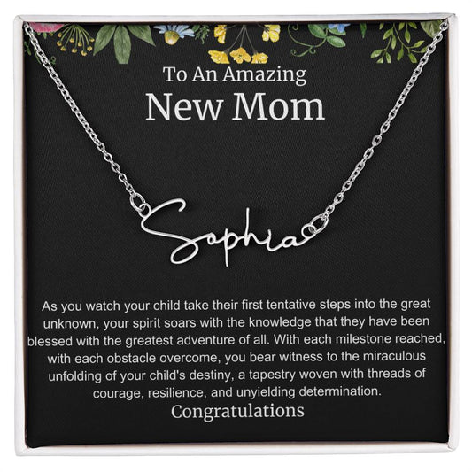 To An Amazing New Mom Personalized Script Name Necklace