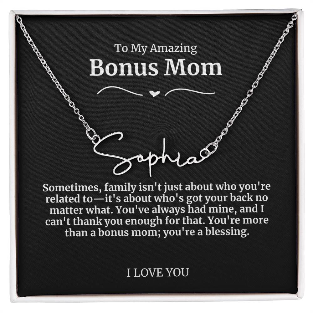 To My Amazing Bonus Mom Signature Necklace