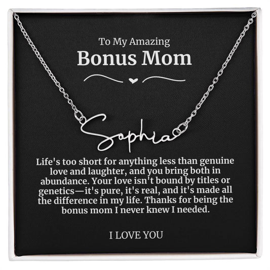 To My Amazing Bonus Mom Signature Necklace