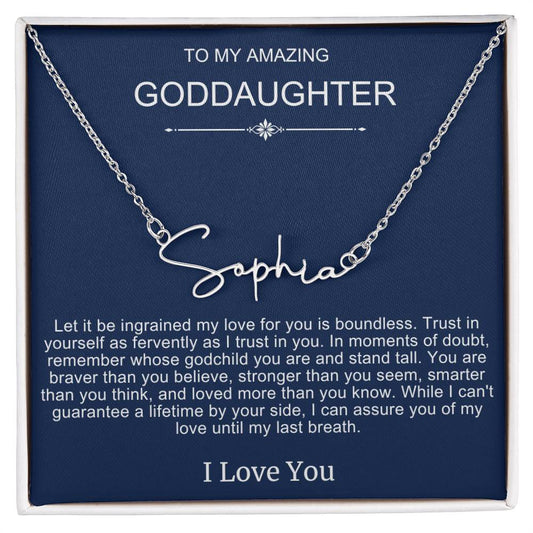 Beautiful Gift To Goddaughter from God Parent Name Necklace