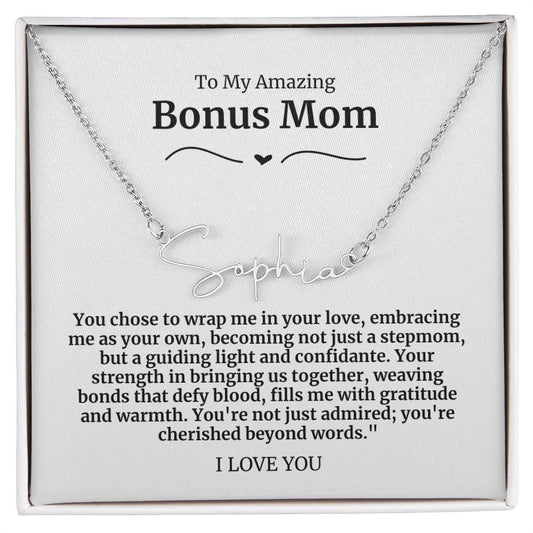 To My Amazing Bonus Mom Signature Necklace